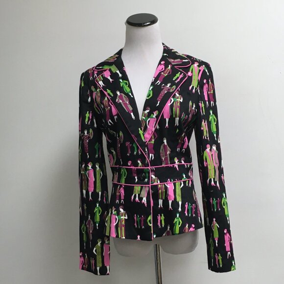 Vintage New Rusell Kemp retro 20s cotton blazer black pink purple stretch 10 - Picture 1 of 7